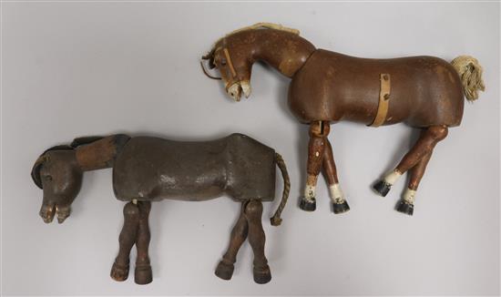 Two articulated wood figures of horses possibly Lay models L.9ins